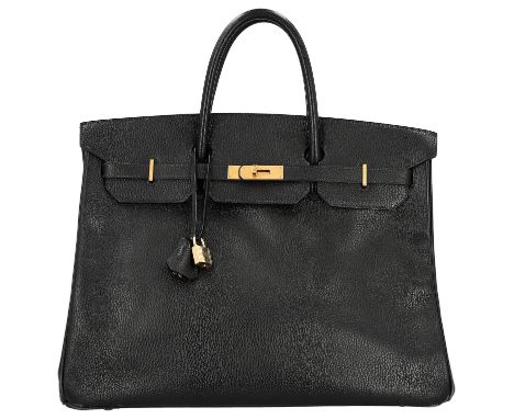 HERMÈS VINTAGE Handtasche "BIRKIN BAG 40". Koll. 1995. Fein genarbtes Leder (wohl Ardennes Leder) in Schwarz mit vergoldeter 