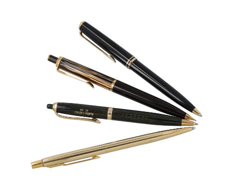 VINTAGE Schreibgeräte Konvolut. Bestehend aus: 1x MONTBLANC Drehkugelschreiber "CLASSIC", 1x PELIKAN Druckbleistift, 1x FABER