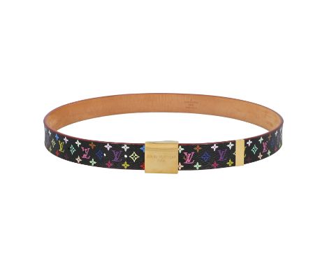 LOUIS VUITTON Gürtel, L.: 90 cm, Koll.: 2003. Multicolor Monogram Canvas auf schwarzem Grund mit goldfarbener Schließe. Box a