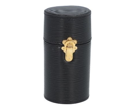 LOUIS VUITTON 100 ml Reiseetui, NP.: 630,-€. Epi Leder Serie in Schwarz mit goldfarbenem Verschluss. Innenleben in Rosa. Sehr