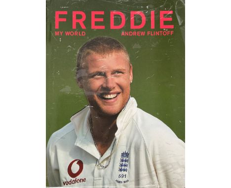 England Cricket Legend Freddie Flintoff Personally Signed Book titled ' Freddie-My World'. Signed twice, once on the rear and