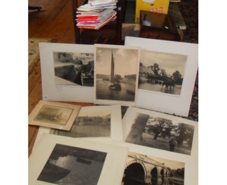 Quantity of assorted large sepia photographs of sailing barges, Wareham Quay, Penzance Harbour, and a bundle of Ordnance Surv