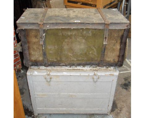 WW1 canvas muleteers trunk and a pine coffer