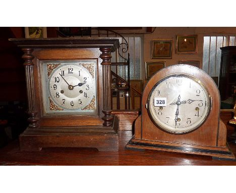 Large oak mantle clock and an Art Deco Enfield Royal clock