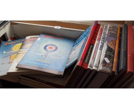 Shelf of RAF - related books and magazines including "The Aeroplane"