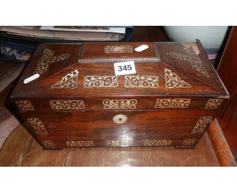 Fitted rosewood tea caddy with mother-of-pearl inlay A/F