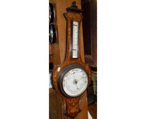 Edwardian inlaid mahogany banjo barometer