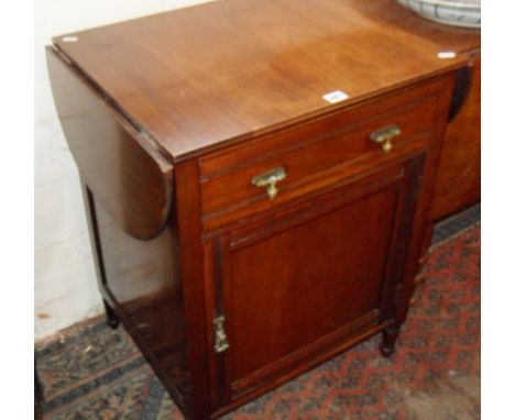 Edwardian mahogany side cabinet with rising flaps to side and having single drawer above cupboard