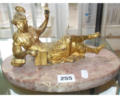 Gilt bronze classical figure reclining on marble base