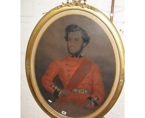 Large 19th c. oval pastel portrait of an Indian Army officer