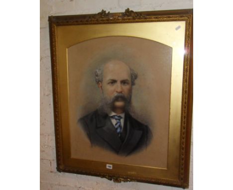 Victorian portrait of a gentleman with walrus moustache in gilt frame