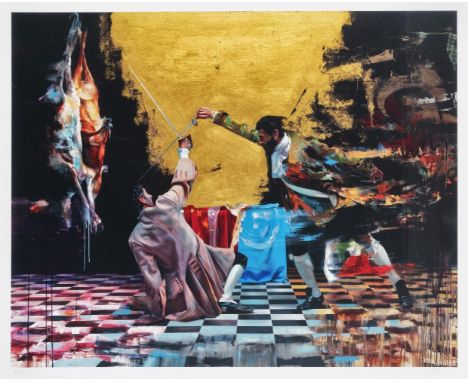 Conor Harrington (Irish 1980-), 'Fight Club (The Mess We Make)', 2013, giclee with silkscreen gloss and applied 22 carat gold