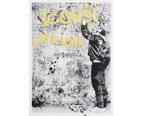 Mr Brainwash (French 1966-),' New York Icons - Keith Haring' (Yellow), 2009, screenprint in colours with aerosol on wove pape