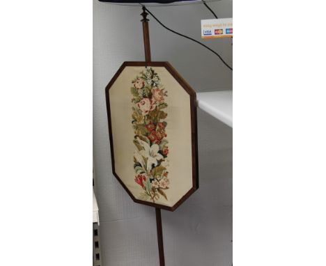 19th century Mahogany pole screen - embroided floral tapestry  