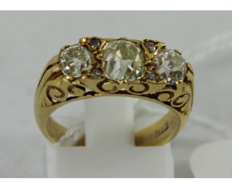 18ct yellow gold antique three stone diamond ring over 2cts approx. Size: L 