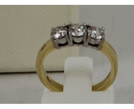 3 stonee trilogy diamond ring set in 18ct white gold claw setting and yellow gold shank 0.75ct  with Insurance Valuation wort