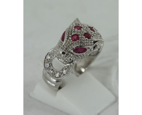 A silver cartier style panther ring size: N  