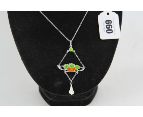 A silver and enamel art nouveau style necklace  