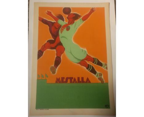 Art Deco football poster of the Mestalla Stadium, Valencia, circa 1930’s, stone lithograph, published by Ortega, H.34cm W.24c