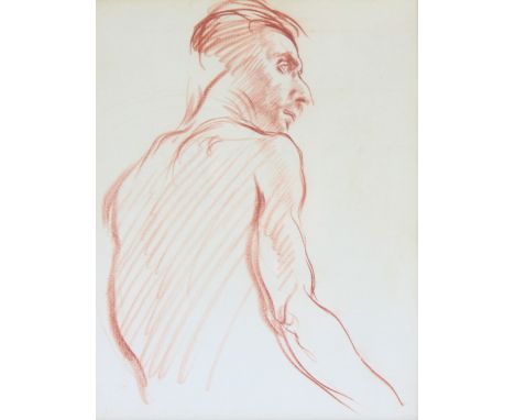 Sir WIlliam Orpen (Irish, 1878-1931), self portrait, red chalk drawing, unsigned, H.19cm W.15cm