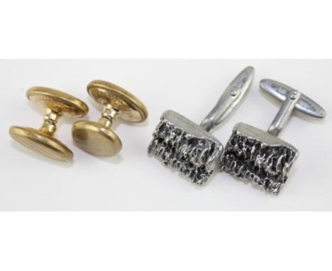 A pair of gentleman's cufflinks (test as palladium), together with a pair of yellow metal cufflinks.