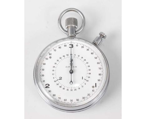An Omega nickel cased oversize stopwatch, having signed white enamel dial, with fine 3-second outer scale and 3-minute inner 