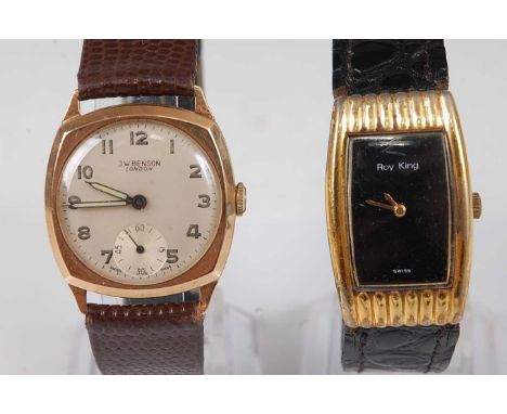A J W Benson gent's 9ct gold cased wristwatch, having signed silvered dial, subsidiary seconds dial, luminous hands, Swiss Ma