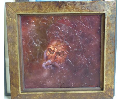 *A 20th Century Impasto Portrait of an elderly gentleman, Oil on Panel, signed lower right in red 'Moydis'???? , oil gilt fra
