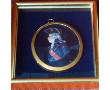 A gilt framed and glazed (later) coloured wax Portrait Miniature Relief within further gilt framed oval and glazed case, (pro