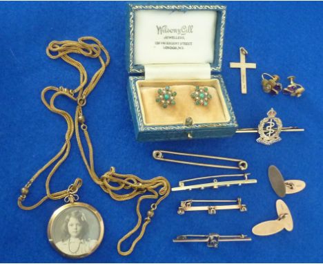 An assortment of various mostly gold Jewellery to include Cufflinks. Stick Pins (one set with three diamonds, the others also