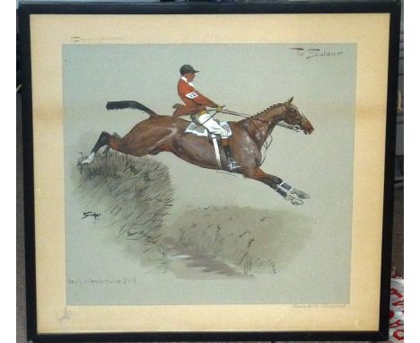 Snaffles (Charles Johnson Payne, British, 1884-1967), an ebonised framed and glazed colour Print 'The Soldier, (Sporting Char