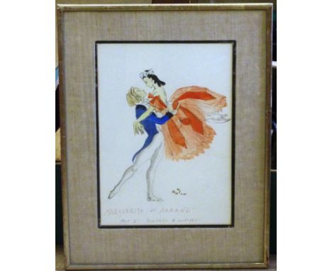 A 20th Century silver framed and glazed Watercolour Sketch of the Ballet Marguerite Et Armand (Act 1, Fontaine and Nureyev), 