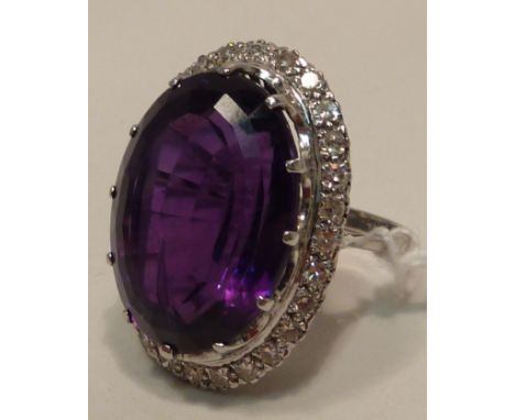 A superb quality large 18 carat white gold amethyst and diamond Cluster Ring 