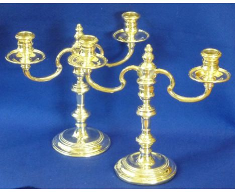 A pair of modern hallmarked silver two light Candelabra, (each Candlestick with detachable arms), filled, each approx. 22cm h