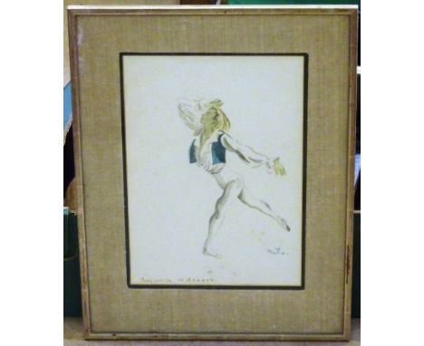 A 20th Century silver framed and glazed Watercolour Sketch of Nureyev in the Ballet Marguerite et Armand, signed by the Artis
