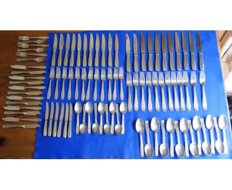 A 92 piece mid 20th Century stainless steel Georg Jensen Flatware/Cutlery Service in the Plata design (originally designed by