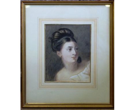 Louise Rayner (1829-1924), a gilt framed and glazed female shoulder length Portrait Study, the subject with her head turned l