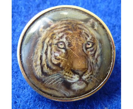 W. (William) Essex (1784? - 1869), a small mid 19th Century yellow metal mounted circular enamel brooch depicting a Bengal Ti