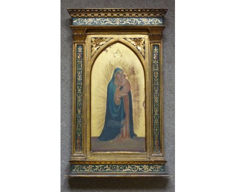 A 19th Century gilt framed Icon on wood, "Madonna and Child", the Classical style frame with egg and dart and dentil moulding