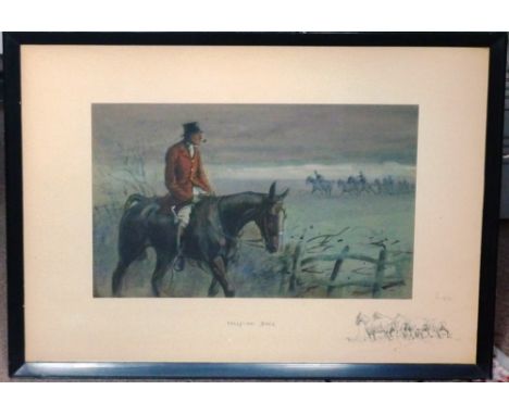 Snaffles (Charles Johnson Payne, British, 1884-1967), an ebonised framed and glazed colour Print "Tally-Ho Back" signed in pe