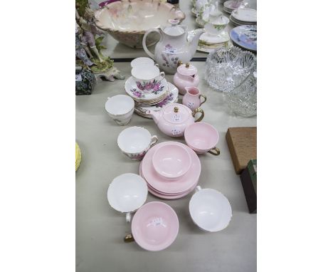 WEDGWOOD PINK CHINA TEA FOR TWO TEA SERVICE AND A ROYAL VALE TEA SERVICE 