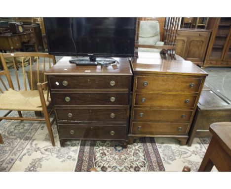 GEORGIAN STYLE MAHOGANY CHEST OF FOUR DRAWERS WITH STRING INLAY, RING HANDLES AND BRACKET FEET AND ANOTHER SIMILAR OF FOUR GR
