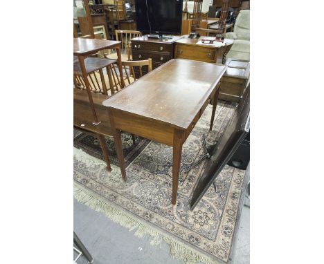 ERCOL STYLE 'YOUNGER' CIRCA 1960's WRITING TABLE, THE DRAWERS WITH RECESSED TURNED KNOB HANDLES (DAMAGED END TO TOP) 