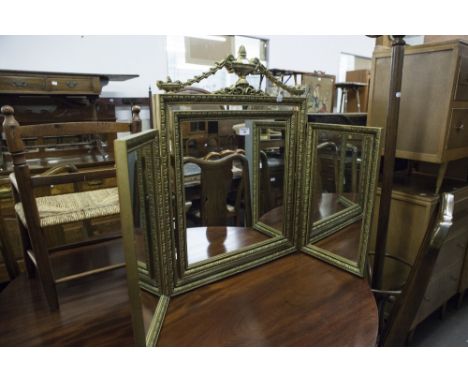 BENTWOOD HAT AND COAT STAND, TRIPTYCH DRESSING TABLE MIRROR AND A CIRCULAR WALL MIRROR (3) 