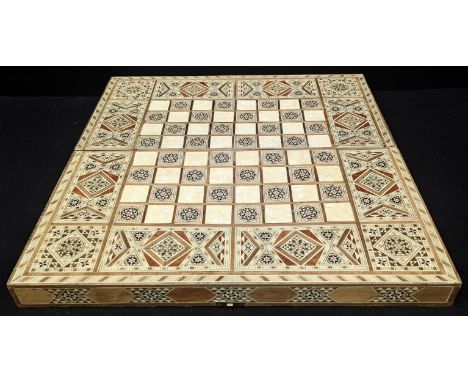 A large Syrian Khatamkari inlaid backgammon and chess board, 29cm x 49cm