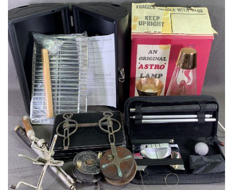 ASSORTED HOUSEHOLD &amp; OTHER GOODS to include a boxed lava lamp, leather effect watch collection case, McForsum office golf