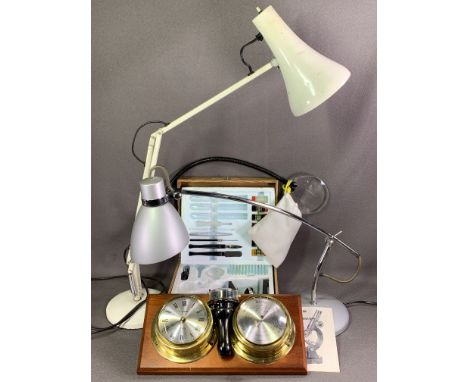 THE ANGLEPOISE COMPANY TABLE LAMP, another similar type table lamp, cased microscope, barometer and a ship's compass (interes