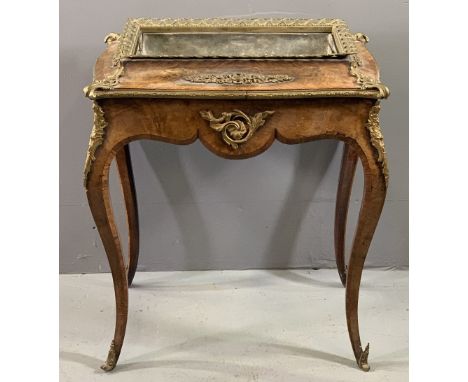 EMPIRE STYLE WALNUT PLANTER with brass embellishments throughout, on serpentine supports, 79cms H, 69cms W, 45cms D