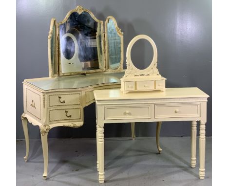 BEDROOM FURNITURE - French Provincial style dressing table with triple mirror, 157cms H, 122cms W, 60cms D, reproduction whit