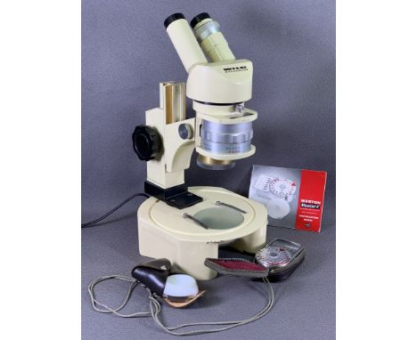WILD HEEBRUGG M4A MICROSCOPE, camera light meter in zip up case ETC